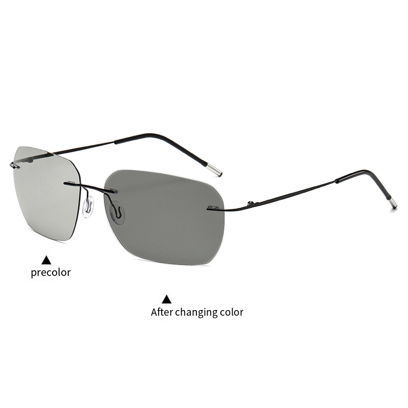 Rimless Photochromic Driving Glasses Day and Night 2 in 1 Polarized Sunglasses Anti-Glare UV Protection for Men Women