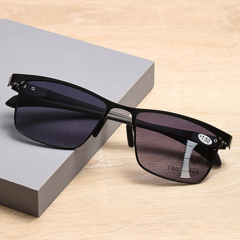 TR90 Half Rim Rectangle Multi Focus Progressive Reading Sunglasses for Men Women Readers. Trifocal Sun Readers Blue Light Blocking Glasses.