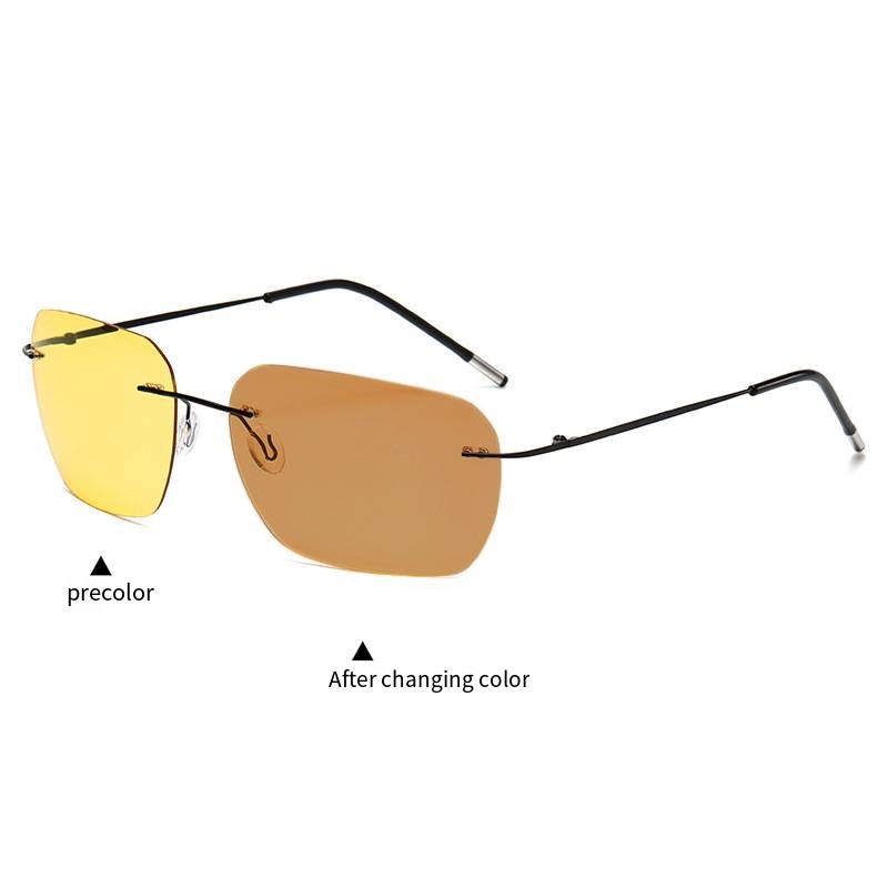 Rimless Photochromic Driving Glasses Day and Night 2 in 1 Polarized Sunglasses Anti-Glare UV Protection for Men Women