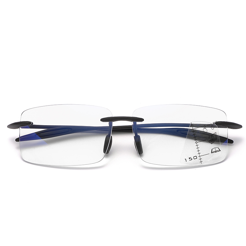 Rimless Progressive Multifocal Reading Glasses Presbyopic Eyewear Blue Light FilterProtection Metal Eyeglasses