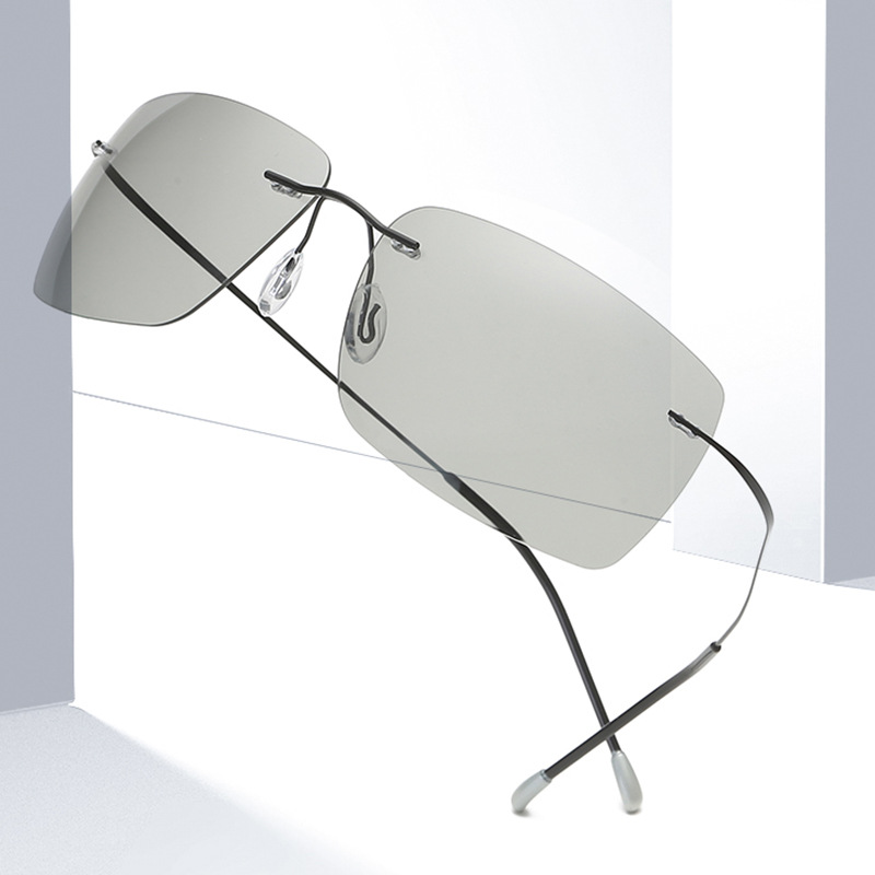 Rimless Polarized Photochromic Sunglasses for Men - UV Protection and Lightweight Sun Glasses for Driving Fishing