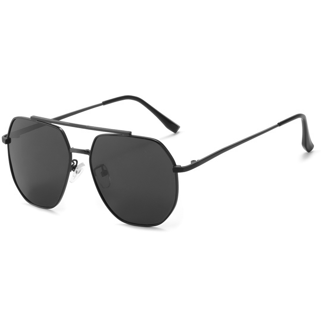 Retro Large Metal Frame Polarized Sunglassesmen Double Bridge Vintage Oversized Sun Glasses Classic Polarized Sunglasses