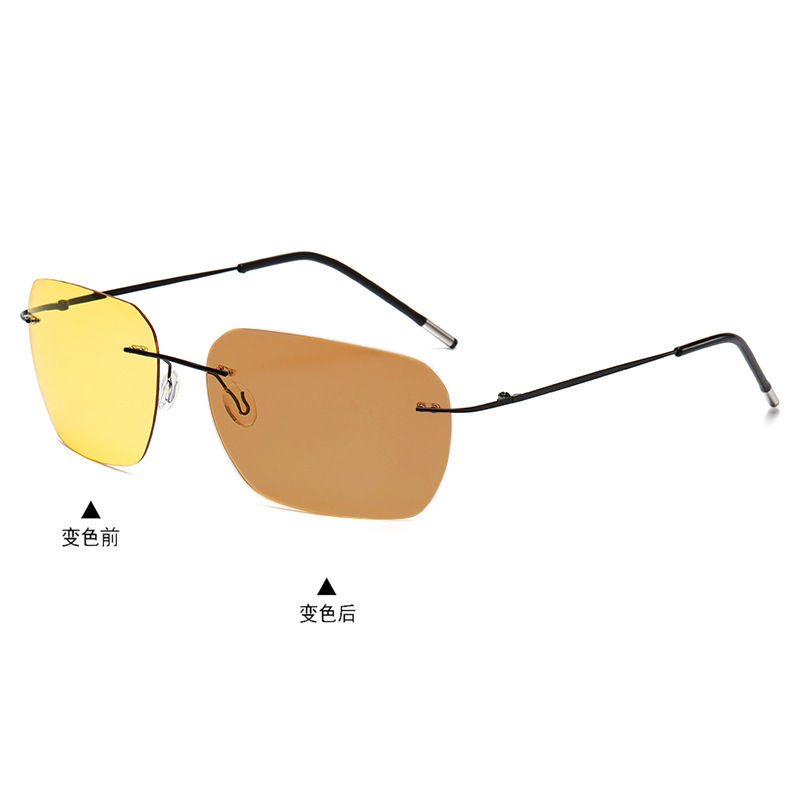 Rimless Photochromic Driving Glasses Day and Night 2 in 1 Polarized Sunglasses Anti-Glare UV Protection for Men Women