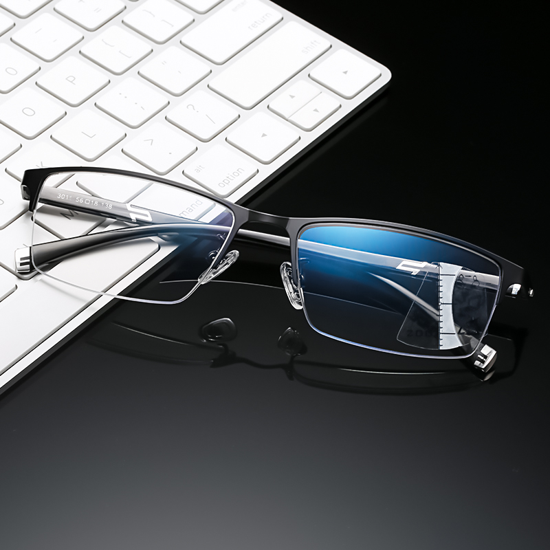 Anti Blue Light Half Frame Photochromic Transition Multifocal Progressive Ajustable Lens Reading Glasses