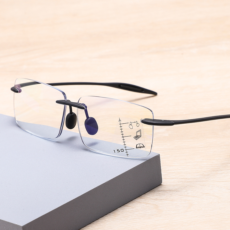 Rimless Progressive Multifocal Reading Glasses Presbyopic Eyewear Blue Light FilterProtection Metal Eyeglasses