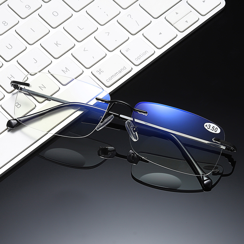 Rimless Bifocal Reading Glasses for Men Woman, Blue Light Blocking Computer Readers,Anti UV Ray/Eye Strain/Glare