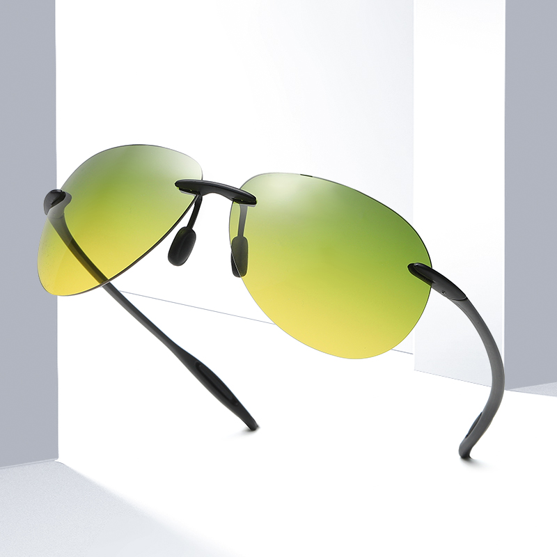 Driver night vision metal frameless tr90 Sports Yellow Sunglasses for Men