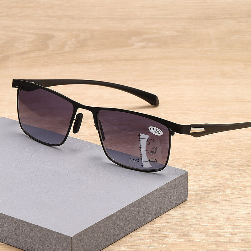TR90 Half Rim Rectangle Multi Focus Progressive Reading Sunglasses for Men Women Readers. Trifocal Sun Readers Blue Light Blocking Glasses.