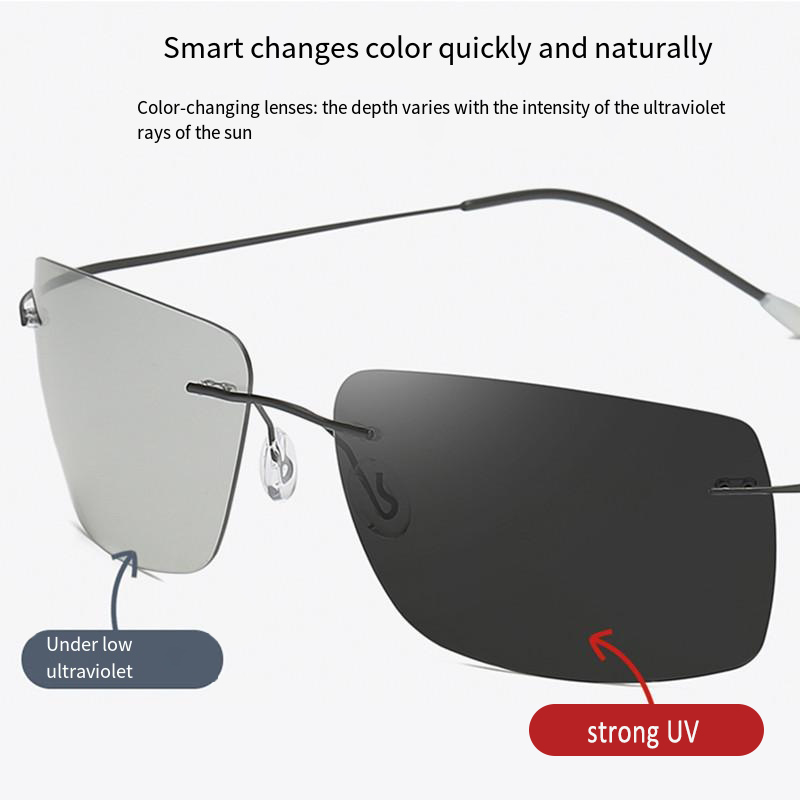 Rimless Polarized Photochromic Sunglasses for Men - UV Protection and Lightweight Sun Glasses for Driving Fishing