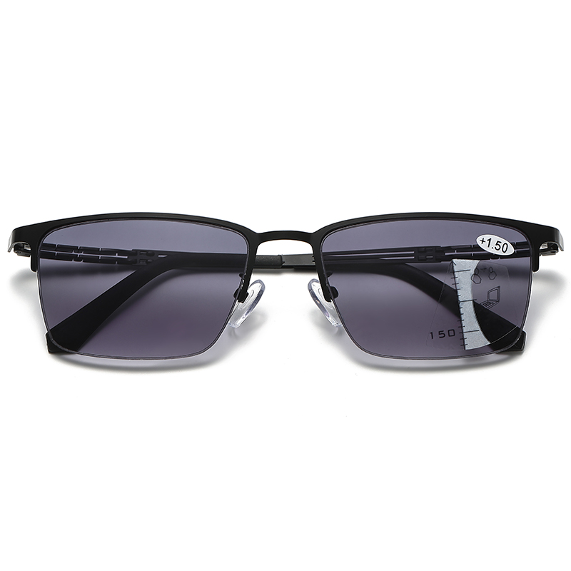 Square Half Frame Progressive Reading Sunglasses for Men UV Protection Multifocal Sun Glasses Mens Trifocal Readers +2.50