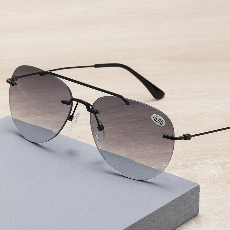 Retro Rimless Gradient Sunglasses Reading Glasses Presbyopia Sun Glasses Men Enlarge Reader Spectacles Outdoor Fishing
