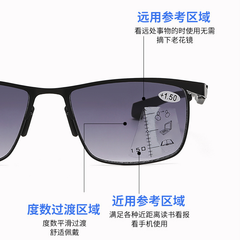 TR90 Half Rim Rectangle Multi Focus Progressive Reading Sunglasses for Men Women Readers. Trifocal Sun Readers Blue Light Blocking Glasses.
