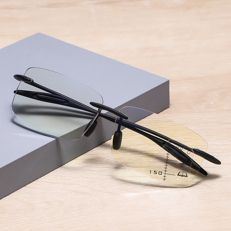 Rimless Progressive Multifocal Reading Glasses Presbyopic Eyewear Blue Light FilterProtection Metal Eyeglasses